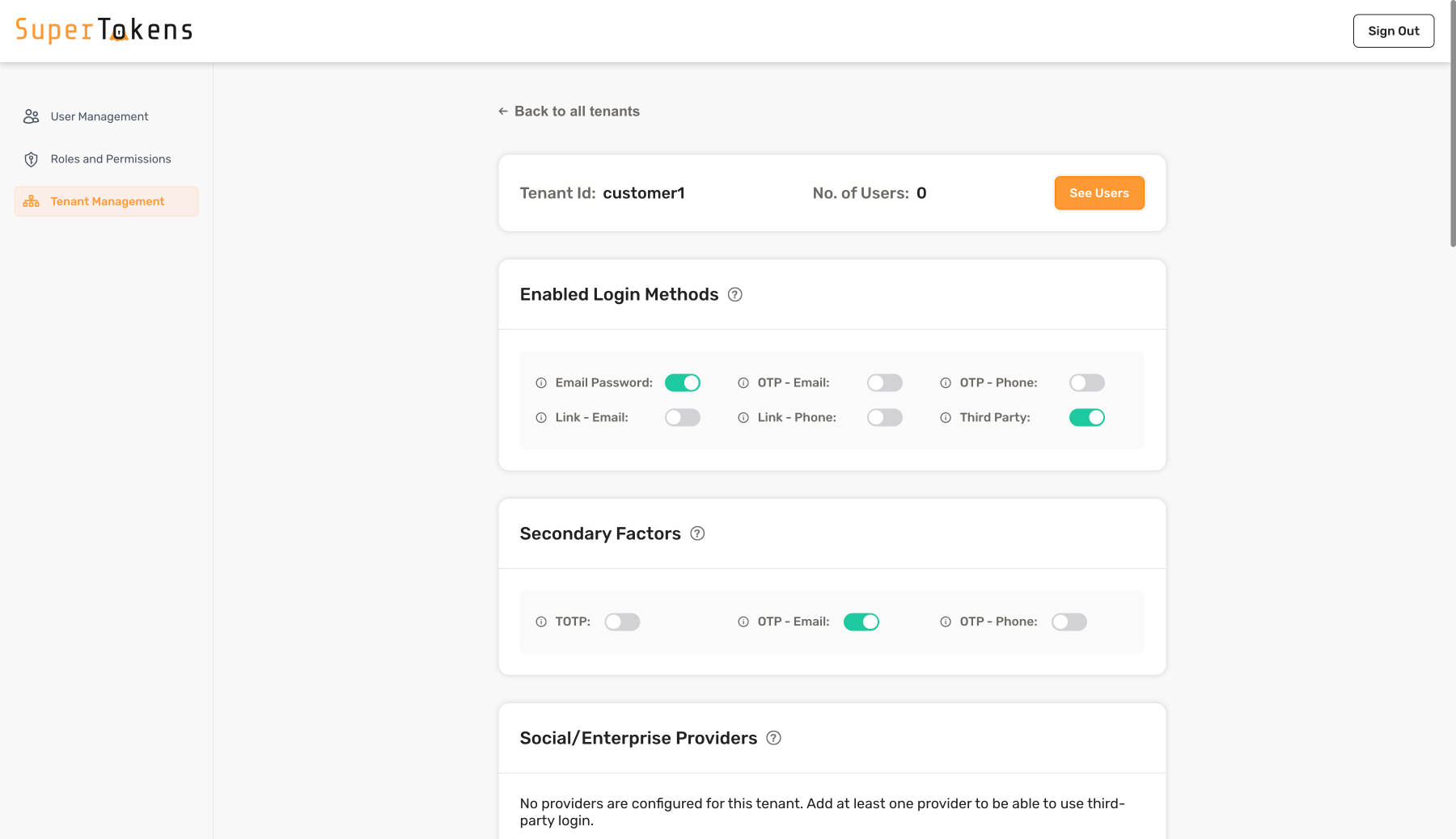 Enable EmailPassword and ThirdParty, OTP-Email